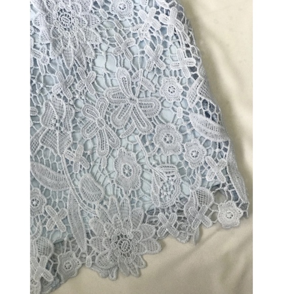 Baby Blue Guipure Lace High Neck Mini Bodycon Short Dress - Picture 9 of 12